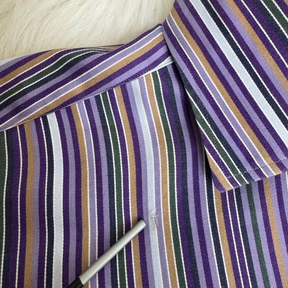 Men’s Thomas Dean Long Sleeve Stripe Dress Shirt Large - Picture 10 of 13